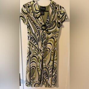 SL Fashions Olive black white brown swirl maxi Dress vintage Y2K Sz 8